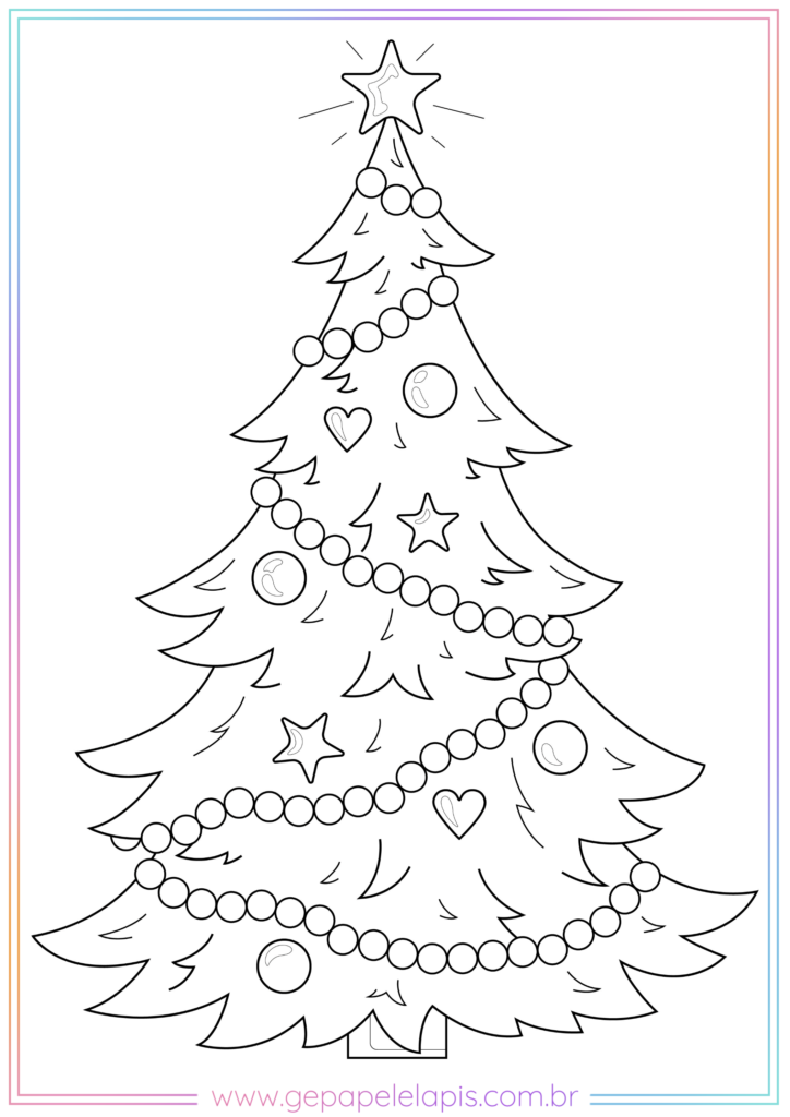 Desenho de árvore de natal kawaii para colorir