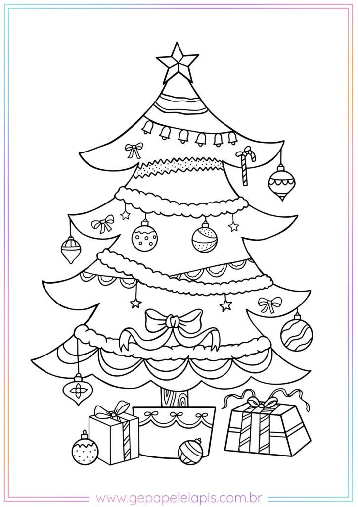 Desenho de Natal Para Colorir - Papai Noel e Árvores Natalinas
