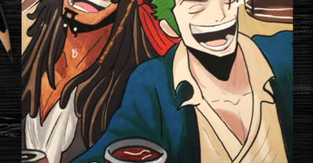 Pintura de Desenho: Jack Sparrow e Zoro de One Piece