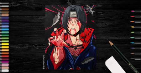 Fanart Itachi Uchiha Naruto: Pintura com Lápis de Cor